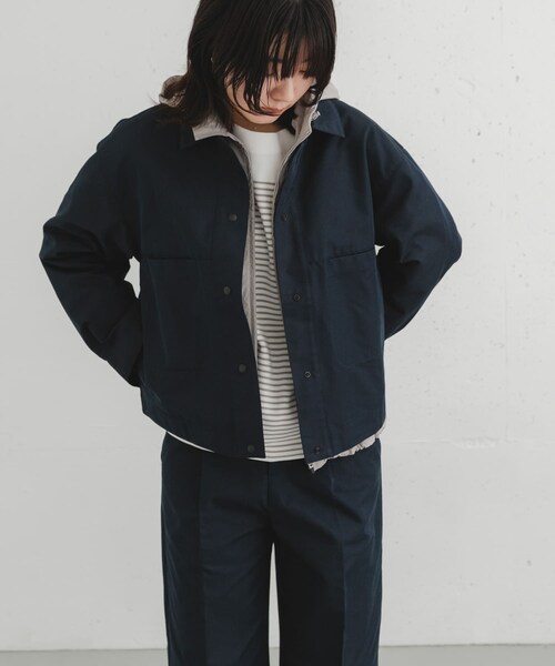 EKAL（エカル）の「『吸水速乾/イージーケア』coolmax chino ショートカバーオールジャケット（カバーオール・レディース・ベージュ/ネイビー・one）」の20枚目の写真