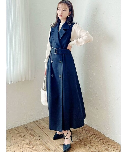 お洒落ロングベスト●シンプルで上品●クール●黒新品L ロングジレ ベスト レディース トップス ロング 無地 ジレ・再販