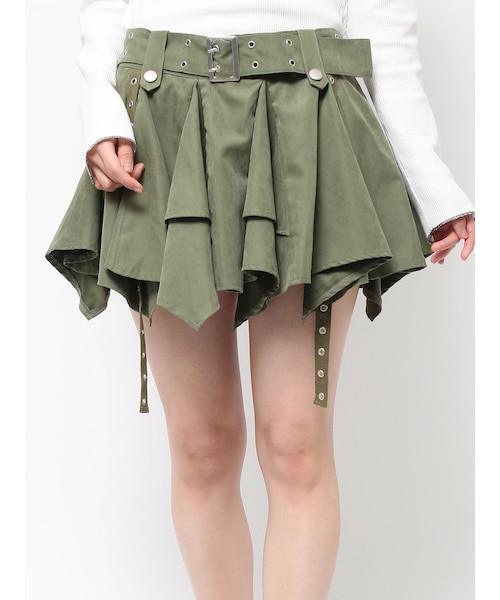 jouetie（ジュエティ）の「アシメヘムベルテッドミニスカート（スカート・レディース・ブラック/カーキ/グレー/ベージュ/レッド/ブラウン・M）」の6枚目の写真