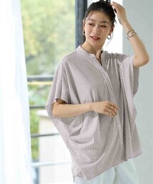 nissen | ＜大きいサイズ＞涼やか美ラクRUタッチバンドカラードルマンスリーブチュニックブラウス（接触冷感・抗菌防臭・UVカット・遮熱）(シャツ/ブラウス)