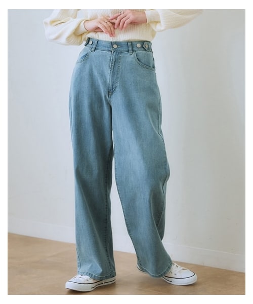 nissen（ニッセン）の「ウエスト裏ゴムボックスストレッチストレートデニムパンツ＜大きいサイズ有＞（パンツ・レディース・ネイビー系/ブルー系/黒系/ライトグレー系/オフホワイト・S/M/L/LL/3L/4L/5L/6L）」の13枚目の写真