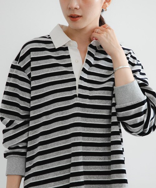 URBAN RESEARCH（アーバンリサーチ）の「『UR TECH』ベロアボーダーラガーシャツ（Tシャツ/カットソー・レディース・CHERRY RED/GRAY・FREE）」の6枚目の写真