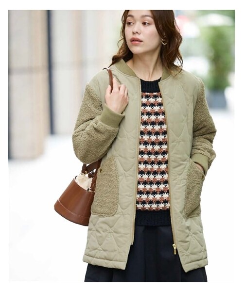 nissen（ニッセン）の「大きいサイズ ボア切替星柄キルト中わたコート（ジャケット/アウター・レディース・カーキ系/ネイビー系/ベージュ系・L/LL/3L/4L/5L/6L/8L/10L）」の8枚目の写真