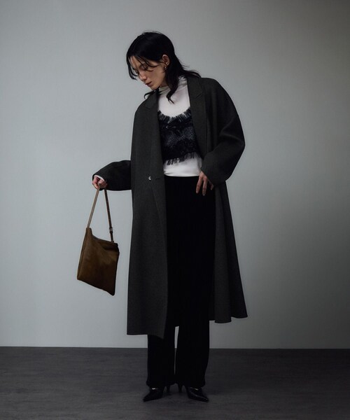 ADAM ET ROPE'(アダムエロペ)の「シャルムリバーロングコート(その他アウター・レディース・チャコール/オフホワイト/ベージュ系・M/S)」の9枚目の写真