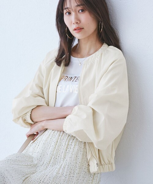 ROPE' PICNIC（ロペピクニック）の「【撥水加工・花粉ガード】リサイクルナイロンブルゾン（ブルゾン・レディース・チャコール/ホワイト系/ベージュ・38）」の14枚目の写真