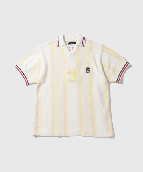 ADAM ET ROPE'（アダムエロペ）の「【RICE NINE TEN/ライス ナイン テン】KNITTED SOCCER SHIRT（ポロシャツ・メンズ・ホワイト系/ネイビー・1/2）」の2枚目の写真