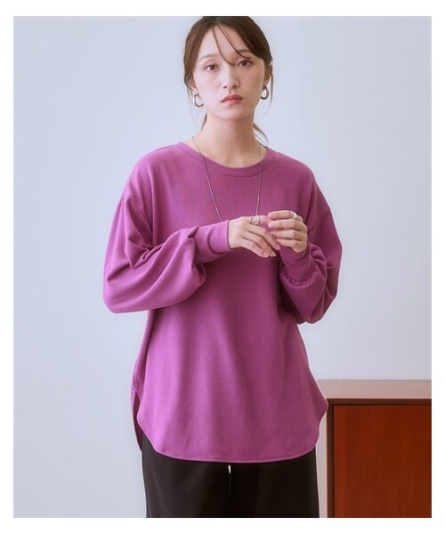 nissen（ニッセン）の「ふんわり軽い裏起毛裾ラウンドトップス＜大きいサイズ有＞（Tシャツ/カットソー・レディース・オフホワイト/ダスティブルー/杢グレー/ピンクパープル/モカカーキ/黒・M/3L/S/L/LL/4L/5L/6L/8L/10L）」の10枚目の写真