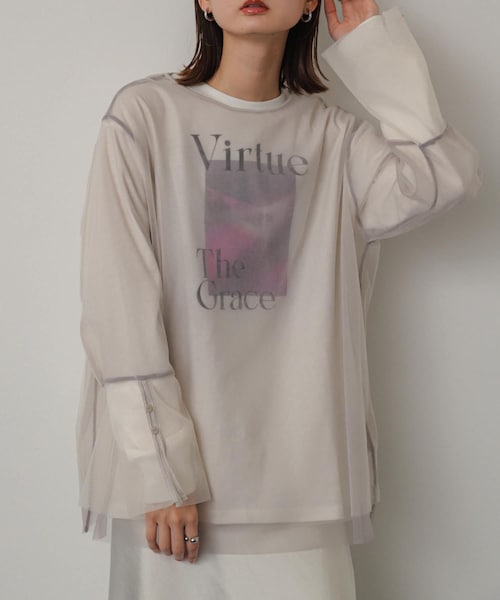 SENSE OF PLACE by URBAN RESEARCH(センスオブプレイスバイアーバンリサーチ)の「シアーチュールトップ(Tシャツ/カットソー・レディース・IVO×GRY/BEG×IVO/C.GRY×GRY/BLK×C.GRY・one)」の1枚目の写真