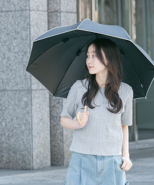 SMELLY（スメリー）の「because　晴雨兼用パイピング長傘（長傘・レディース・BEG/BLK・FREE）」の4枚目の写真
