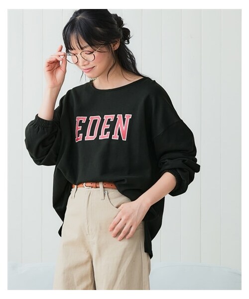 nissen（ニッセン）の「綿１００%オーバーサイズ大人のロゴプリントスウェット＜大きいサイズ有＞（スウェット・レディース・ベージュ:アメカジロゴ/アイス杢:ななめ筆記ロゴ/黒:ビンテージロゴ・S~M/L~LL/3L~4L）」の10枚目の写真