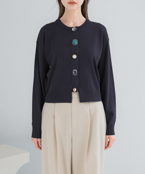 URBAN RESEARCH ROSSO（アーバンリサーチロッソ）の「Torrazzo Donna　BIJOU CARDIGAN（カーディガン/ボレロ・レディース・NAVY/WHITE・Free）」の9枚目の写真