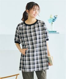 nissen | ＜大きいサイズ＞綿１００％柔らかラグランスリーブチュニック(Tシャツ/カットソー)