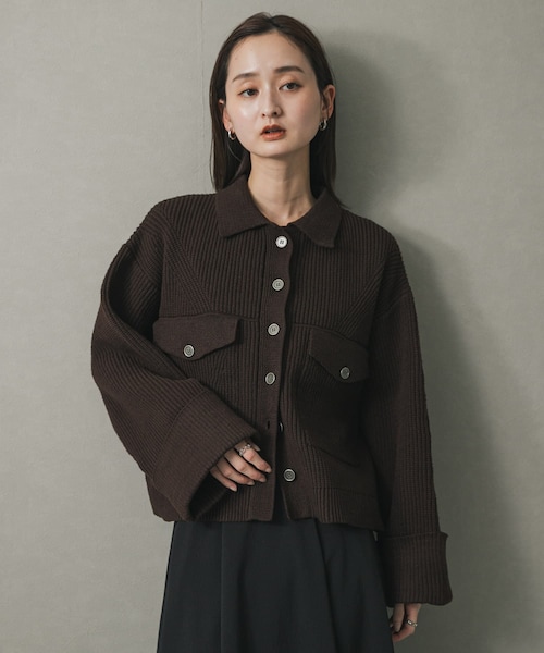 SENSE OF PLACE by URBAN RESEARCH(センスオブプレイスバイアーバンリサーチ)の「ニットショートジャケット(テーラードジャケット・レディース・BROWN/Y.BEIGE/CHARCOAL・one)」の18枚目の写真