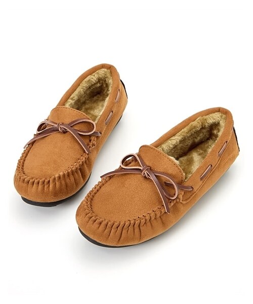 nissen（ニッセン）の「エコファーリボンモカシンシューズ（ワイズ３Ｅ）（バレエシューズ・メンズ・黒/ベージュ/オーク/キャメル/スモーキーグリーン/ネイビー/スモーキーライラック/アイボリー×ツイード調/ライトグレー/黒×ツイード調・SS=21.0~21.5cm/S=22.0~22.5cm/M=23.0~23.5cm/L=23.5~24.0cm/LL=24.5~25.0cm/3L=25.0~25.5cm）」の6枚目の写真