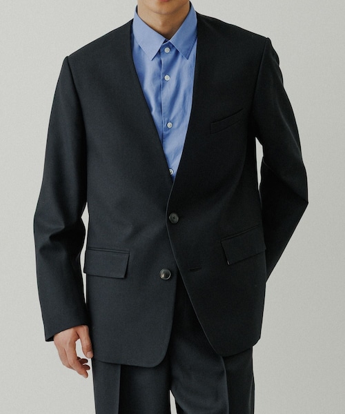 ADAM ET ROPE'（アダムエロペ）の「ハードクロス ノーカラージャケット / セットアップ対応（ノーカラージャケット・メンズ・ブラック/ダークブラウン系・L/M）」の10枚目の写真