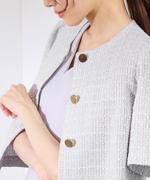 ROPE' PICNIC（ロペピクニック）の「【サマー・ツイード】金ボタンカーディジャケット（ノーカラージャケット・レディース・チャコール/ライトグレー/ホワイト/ネイビー・38）」の3枚目の写真