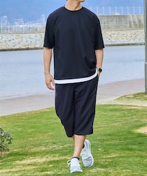 nissen | ドライワッフル上下セット（オーバーサイズ5分袖Tシャツ＋7分丈パンツ）【大きいサイズ有】　吸汗速乾(ルームウェア/パジャマ)