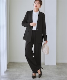 7days Life Styling | 【レディーススーツ】洗えるウール調ストレッチワイドパンツスーツ（ロング丈ノーカラージャケット＋パンツ）(スーツセット)