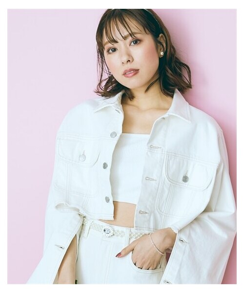 nissen（ニッセン）の「大きいサイズ  クロップド丈デニムジャケット　marun（ジャケット/アウター・レディース・オフホワイト/ライトブルー・L~LL相当/3L~4L相当/5L~6L相当/8L相当/10L相当）」の5枚目の写真