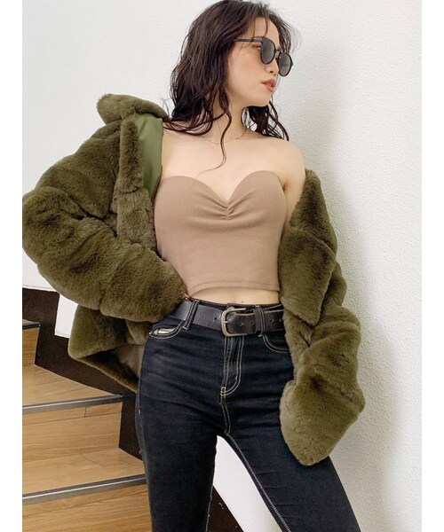 GYDA（ジェイダ）の「リブベアビスチェ（キャミソール・レディース・オフホワイト/ブラック/ベージュ・F）」の12枚目の写真