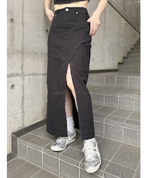 デニムフロントオープンロングスカート