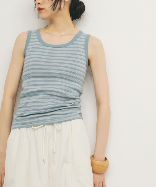 KBF（ケイビーエフ）の「Miller　Panel ribbed tank top（タンクトップ・レディース・WHT×GN/WHT×NR/BLU×W2/BRN×NV・FREE）」の3枚目の写真