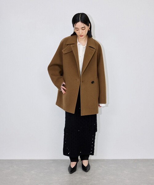 ADAM ET ROPE'(アダムエロペ)の「【定番】ウールボンディングミドルコート(ステンカラーコート・レディース・ダークブラウン/キャメル・36/38)」の7枚目の写真