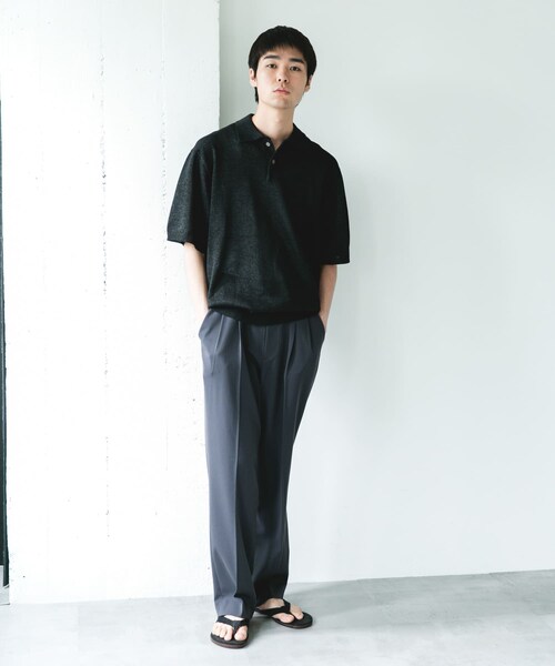 URBAN RESEARCH DOORS(アーバンリサーチドアーズ)の「『洗濯可/UVカット』『URTECH』Aircare ショートスリーブニットポロ(ニット/セーター・メンズ・BLACK/GRAY・M/L/XL)」の4枚目の写真