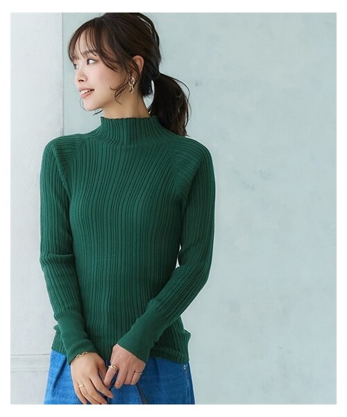 nissen（ニッセン）の「ハイネックランダムリブニット（ニット/セーター・レディース・黒/チャコールグレー杢/アイボリー/グレージュ/グリーン/オフホワイト×黒ボーダー/レッド・S/M/L/LL/3L）」の5枚目の写真