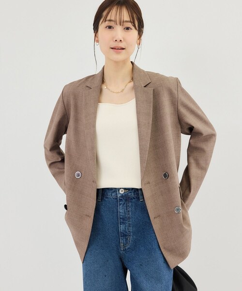 ROPE' PICNIC(ロペピクニック)の「メランジドビーチェックジャケット/セットアップ対応・防シワ・接触冷感(テーラードジャケット・レディース・ダークブラウン/ベージュ・F)」の7枚目の写真
