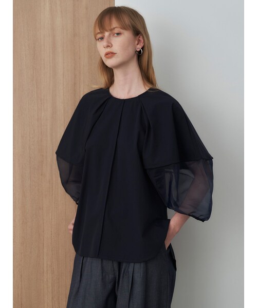 ELENDEEK（エレンディーク）の「HALF ORGANZA SLEEVE BL（シャツ/ブラウス・レディース・ベージュ/ネイビー/ブラック/オフホワイト・F）」の8枚目の写真