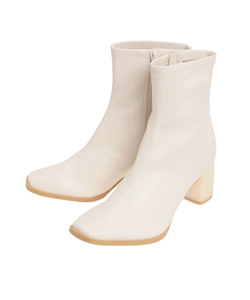 MERCURYDUO（マーキュリーデュオ）の「フェイクレザースクエアトゥストレッチショートブーツ（ブーツ・レディース・アイボリー/ブラック/ブラウン・36/38）」の2枚目の写真