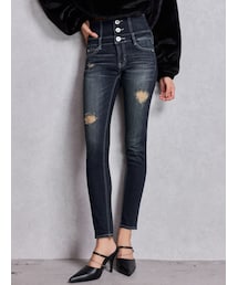 GYDA | ハイウエストバッククロスダメージスキニーデニムパンツ(デニムパンツ)