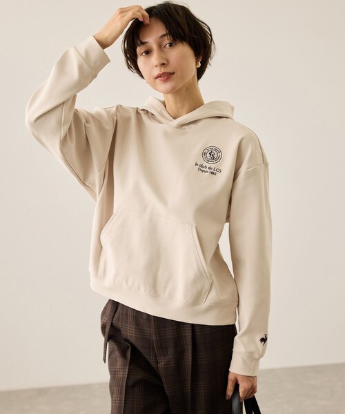 ROPE' PICNIC（ロペピクニック）の「【le coq sportif/ルコックスポルティフ】防風リブニットフーディースウェット/UVカット（パーカー・レディース・ベージュ/グリーン/ネイビー・F）」の11枚目の写真