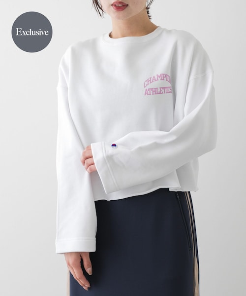 SENSE OF PLACE by URBAN RESEARCH(センスオブプレイスバイアーバンリサーチ)の「『別注』Champion×SENSE OF PLACE カットオフスウェット(スウェット・レディース・YELLOW/OFF WHITE/NAVY・one)」の1枚目の写真