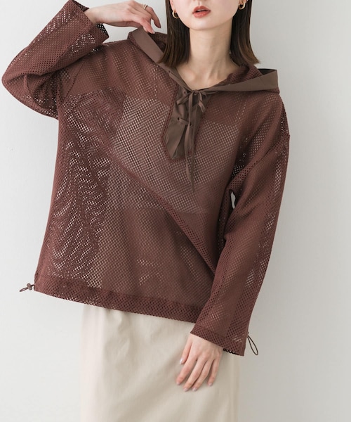 SENSE OF PLACE by URBAN RESEARCH(センスオブプレイスバイアーバンリサーチ)の「フーデットメッシュトップ(その他トップス・レディース・BLACK/IVORY/BROWN・one)」の3枚目の写真