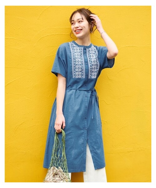 nissen（ニッセン）の「大きいサイズインド綿100％刺しゅうワンピース（共布リボン付）（ワンピース・レディース・ブルー系/黒系/オフホワイト系・L~LL相当/3L~4L相当/5L~6L相当/8L相当/10L相当）」の22枚目の写真