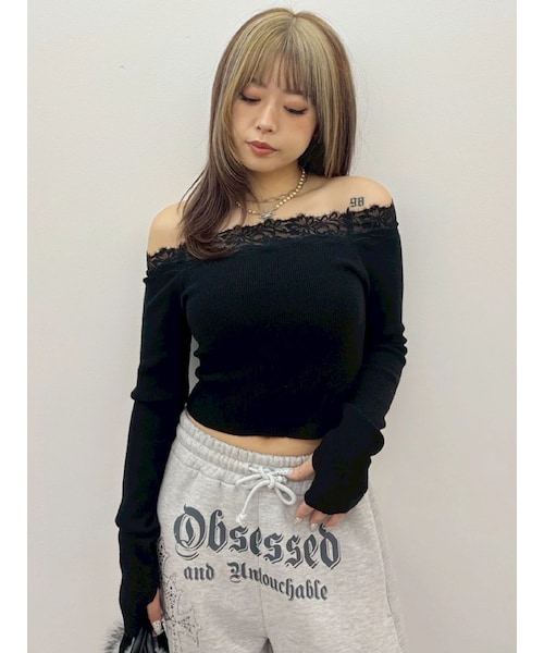 EVRIS（エヴリス）の「レースドッキングオフショルニットトップス（ニット/セーター・レディース・ホワイト/ブラック/ピンク・F）」の19枚目の写真