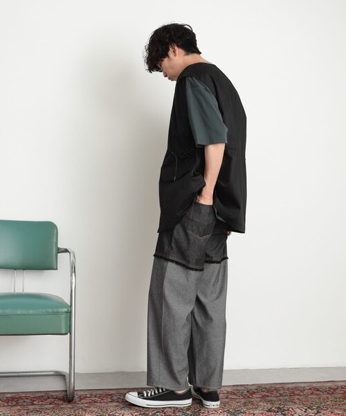 SENSE OF PLACE by URBAN RESEARCH(センスオブプレイスバイアーバンリサーチ)の「デニムフリンジシャンブレーワイドパンツ(デニムパンツ・メンズ・L.INDIGO/BLACK・M/L)」の11枚目の写真