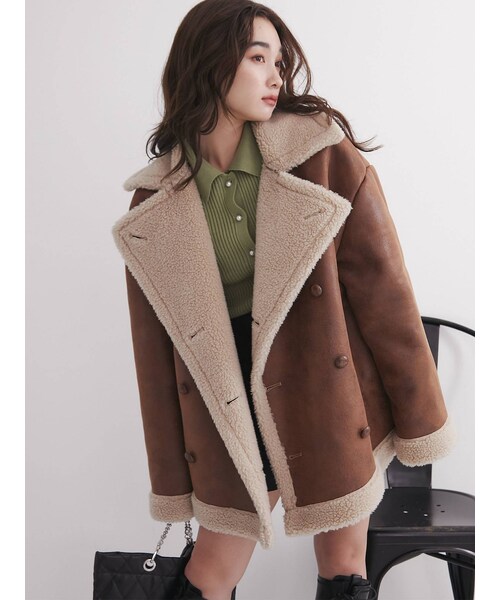 jouetie（ジュエティ）の「フェイクムートンPコート（ブルゾン・レディース・ブラウン/ブラック/ピンク/アイボリー・M）」の20枚目の写真