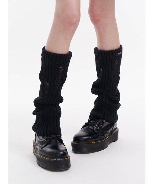 jouetie（ジュエティ）の「ダメージレッグウォーマー（ソックス/靴下・レディース・アイボリー/ブラック・F）」の2枚目の写真