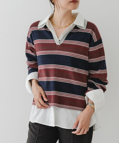 URBAN RESEARCH ROSSO（アーバンリサーチロッソ）の「F by ROSSO　ラガーニットプルオーバー（ニット/セーター・レディース・GRAY BD/NAVY BD/BLACK・Free）」の2枚目の写真