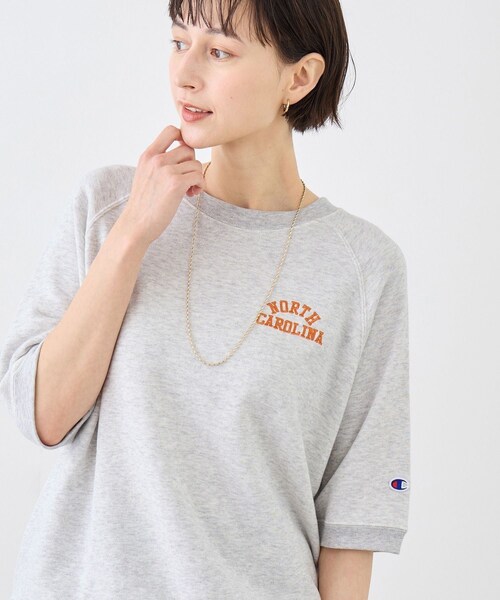 ROPE' PICNIC（ロペピクニック）の「【Champion/チャンピオン別注】アソートロゴボートネックハーフスリーブスウェットプルオーバー（Tシャツ/カットソー・レディース・ブラック/ライトグレー/グレー系/サックス・F）」の15枚目の写真