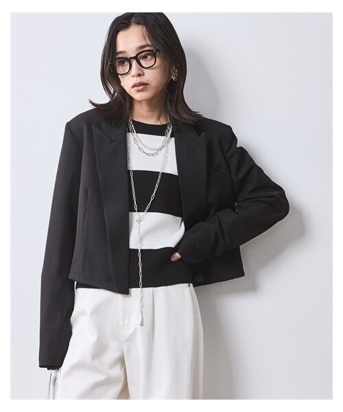 nissen（ニッセン）の「【CHIC STYLE】クロップドテーラードジャケット（ジャケット/アウター・レディース・グレー/黒・M/L/LL/3L/4L/5L/6L/8L/10L）」の3枚目の写真