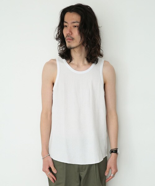 URBAN RESEARCH Sonny Label（アーバンリサーチサニーレーベル）の「『別注』JEMORGAN×Sonny Label　ワッフルラウンドタンクトップ（タンクトップ・メンズ・ナチュラル/ホワイト/杢グレー/ブラック・M/L/XL）」の6枚目の写真