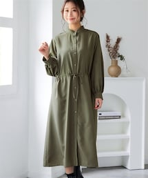 nissen | フリルスタンドカラーロング丈シャツワンピース【カレンデュラオイル加工】＜大きいサイズ有＞(ワンピース)