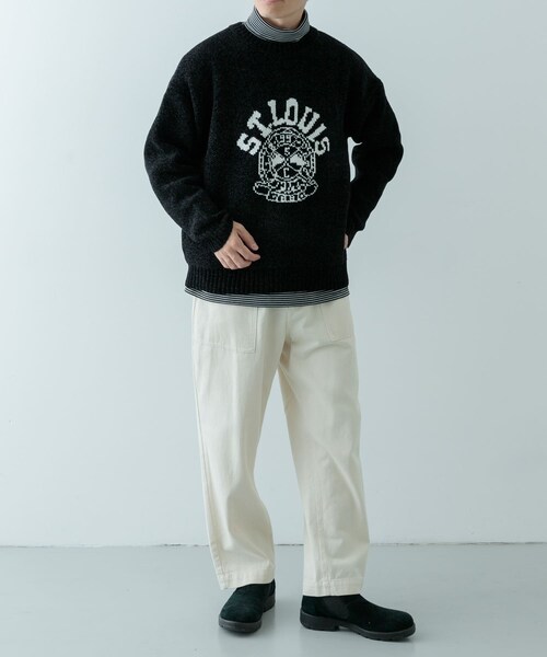 ITEMS URBANRESEARCH(アイテムズ アーバンリサーチ)の「カレッジロゴ モール クルーネック ニット(ニット/セーター・メンズ・NVY/BLK/BEG/MTD・M/L)」の8枚目の写真