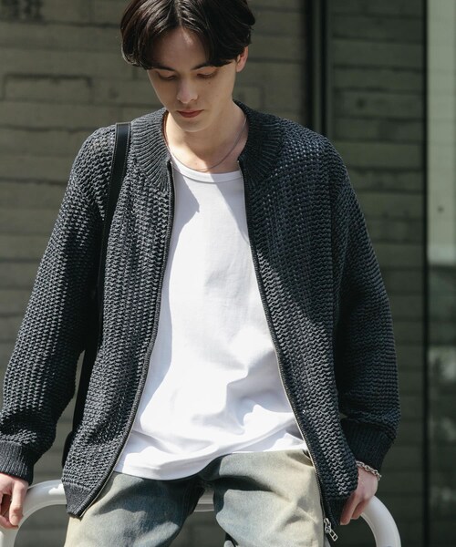 SENSE OF PLACE by URBAN RESEARCH（センスオブプレイスバイアーバンリサーチ）の「『ユニセックス』『洗濯可』シアーメッシュドライバーズカーディガン（カーディガン/ボレロ・メンズ・BLACK/IVORY/MINT・M/L）」の4枚目の写真