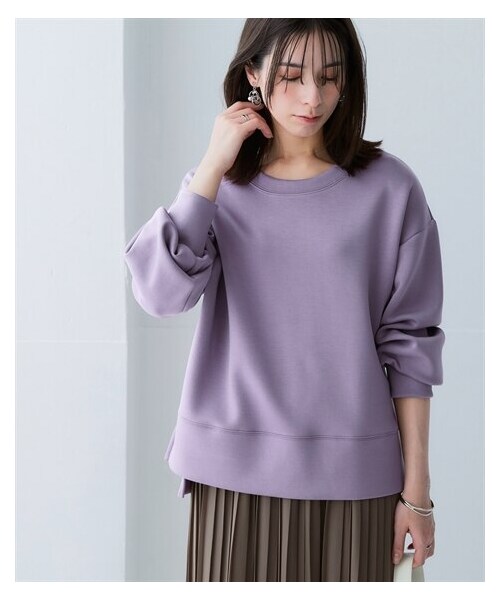 nissen（ニッセン）の「なめらかポンチ素材　サイドスリットプルオーバー（セットアップ可能）＜大きいサイズ有＞（Tシャツ/カットソー・レディース・黒/グレイッシュブルー/杢チャコールグレー/ディープグリーン/モカ/グレイッシュパープル/オフホワイト/グレージュ/パステルレモン・S/M/L/LL/3L/4L/5L/6L/8L/10L）」の9枚目の写真