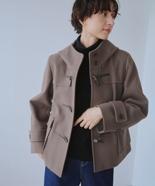 ROPE' PICNIC（ロペピクニック）の「ジャージーメルトンシリーズ ファー付きショートダッフルコート/リンクコーデ（ダッフルコート・レディース・キナリ/ブラウン系/ネイビー・L/M）」の4枚目の写真